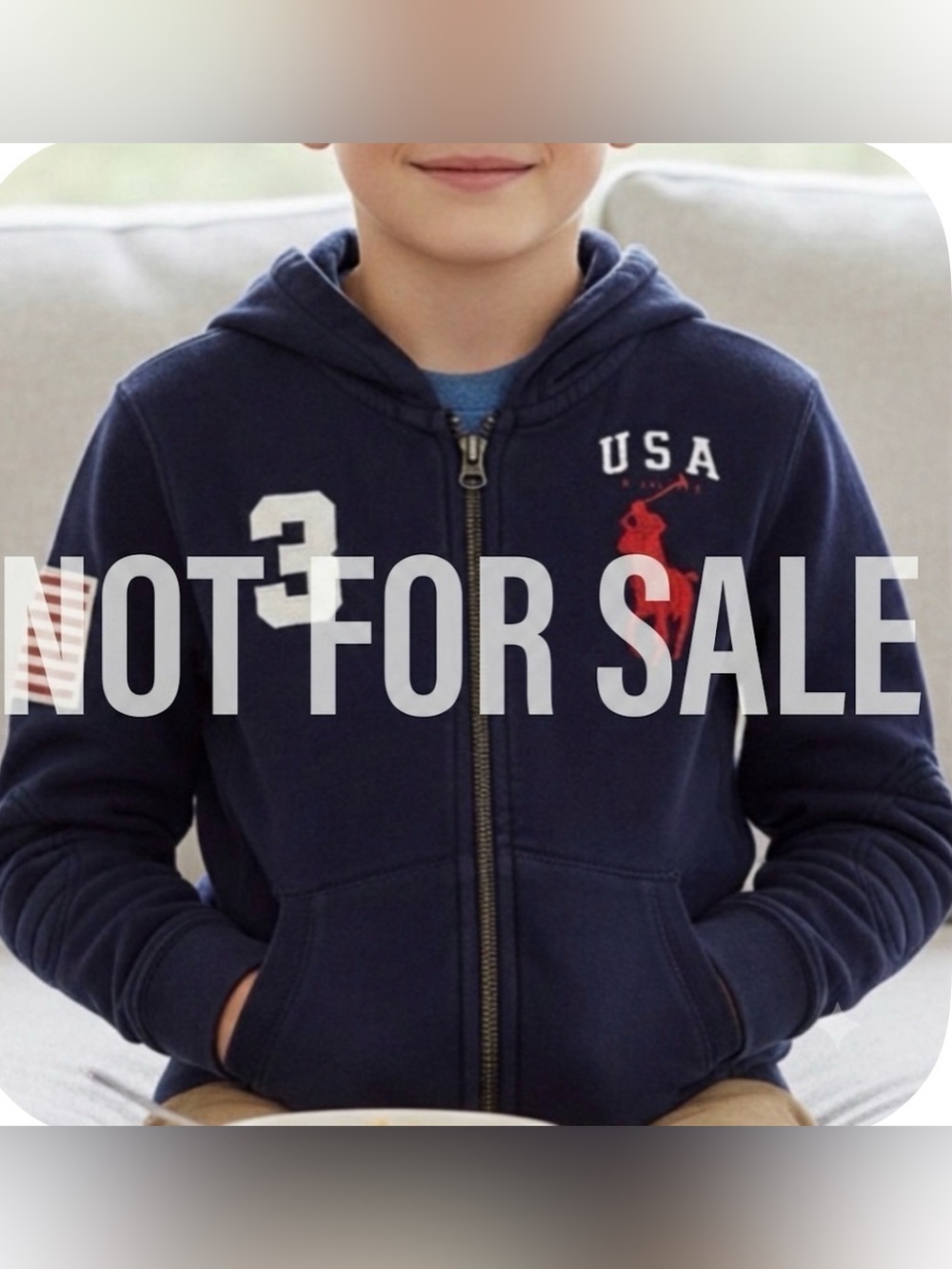 Polo Ralph Lauren Boys Navy Big Pony USA Flag Full Zip Hoodie Jacket Size 7